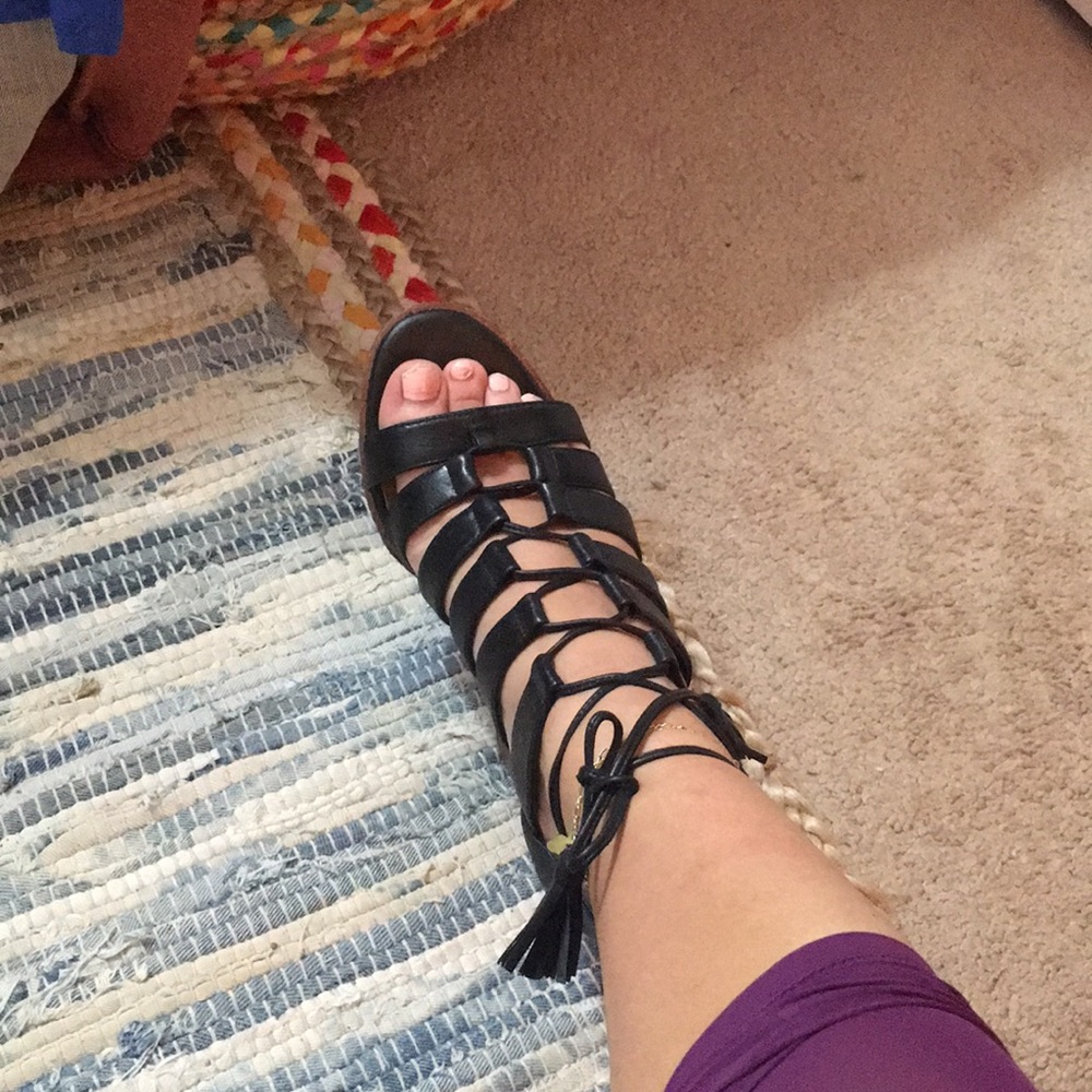 Black strappy sandals with chunky heel
